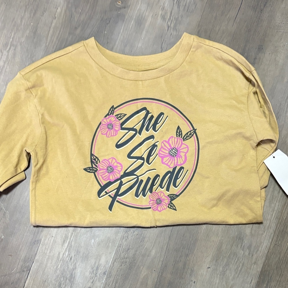 Source Unknown Yellow Long Sleeve Tee with Pink Floral Design
